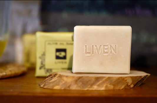 natural bar soap on a wooden surface