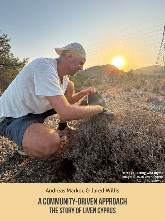 magazine cover featuring us collecting wild cyprus thyme