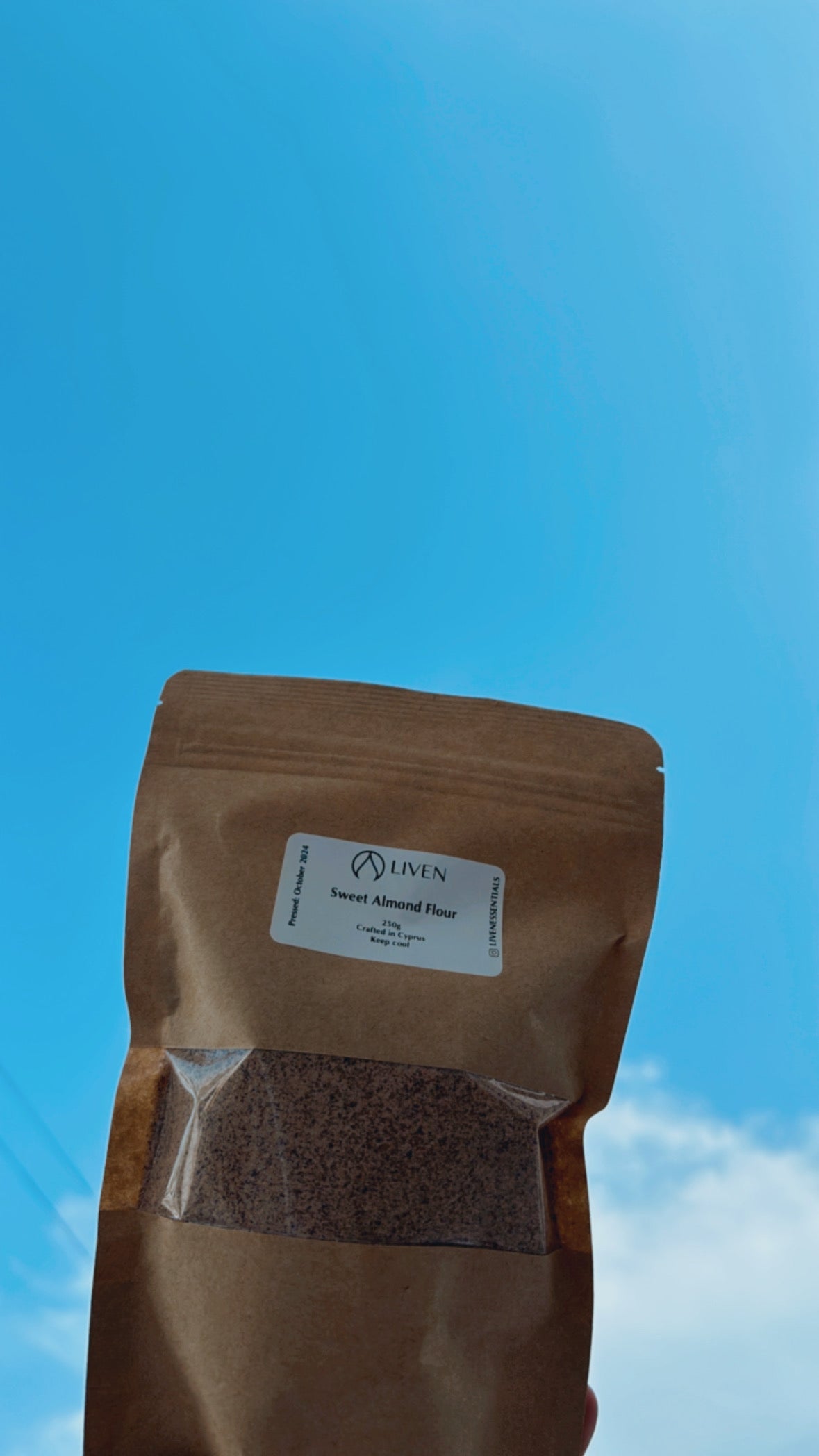 Almond flour against cyprus sky