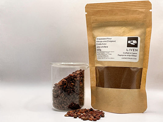Brown paper bag with a grapeseed flour