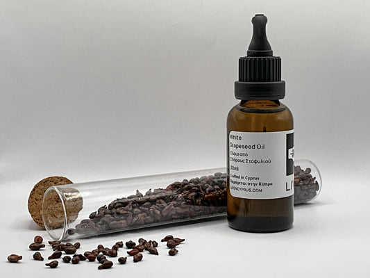 Bottle of Cyprus cold-pressed grapeseed oil 